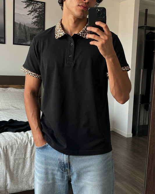 Unisex Leopard Collar Polo Shirt