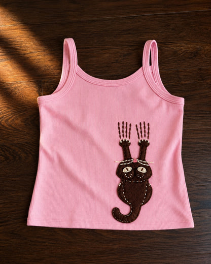Scratching Cat Ribbed Tank