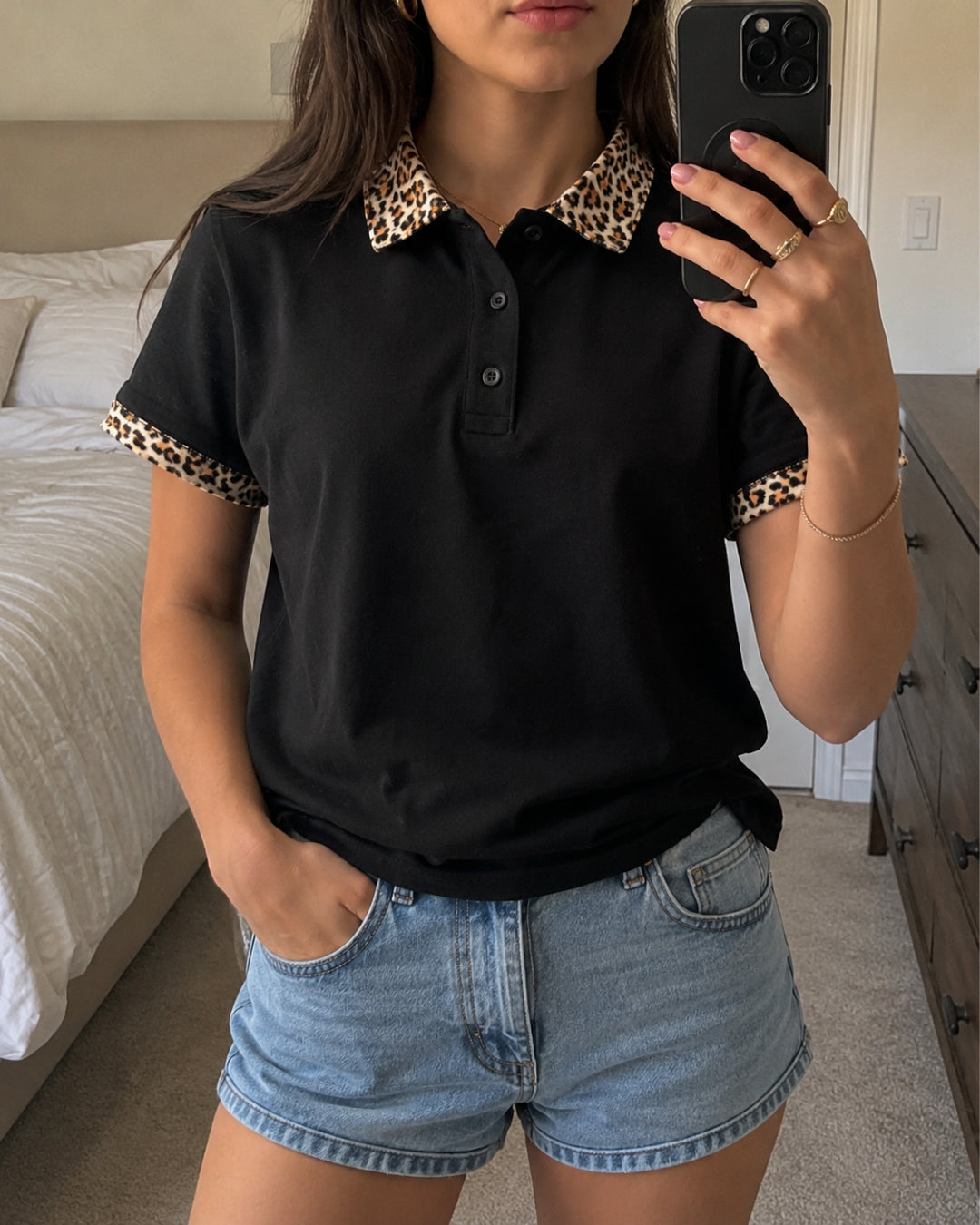 Unisex Leopard Collar Polo Shirt
