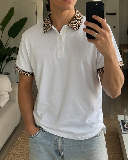 Unisex Leopard Collar Polo Shirt