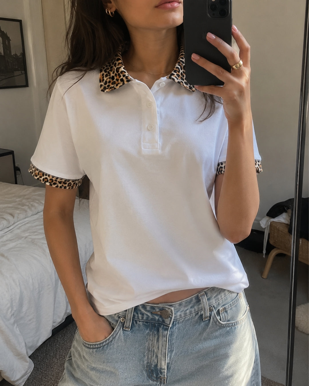 Unisex Leopard Collar Polo Shirt