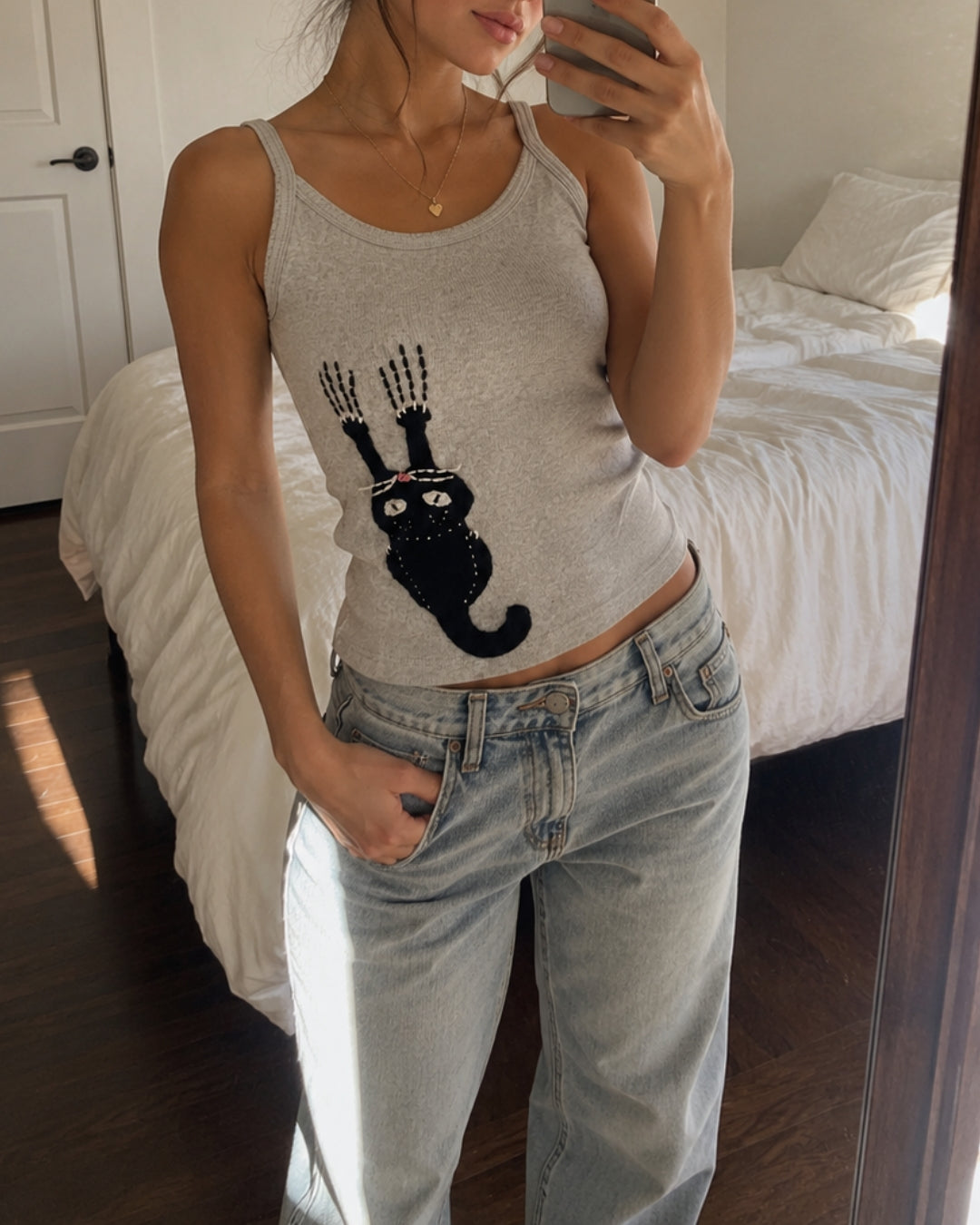 Scratching Cat Ribbed Tank